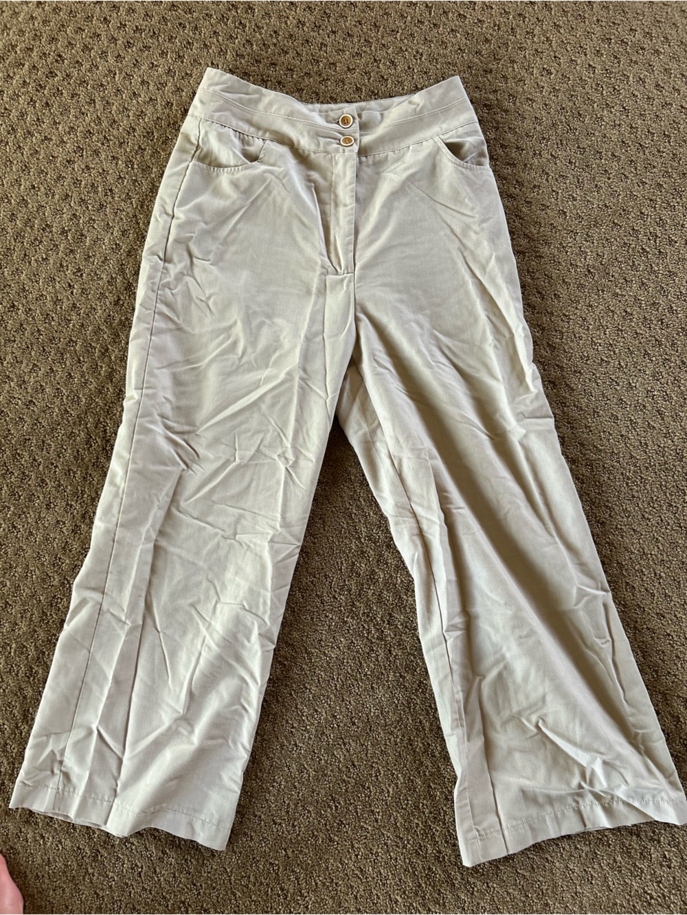 Light Beige Wide-Leg Pants with Double Button Waist